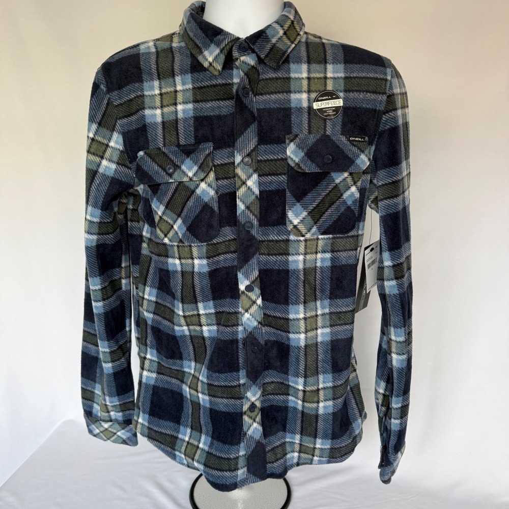 O'Neill Mens Superfleece Frigid Plaid Shirt Jacket Navy Blue Small FA8104312X